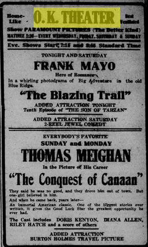 O.K. Theater - Sep 16 1921 Ad (newer photo)